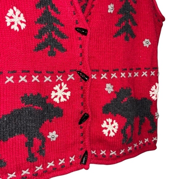 Coldwater Creek Red Moose Snow Christmas Holiday Vest Wool Women’s 1X Winter - Picture 3 of 11